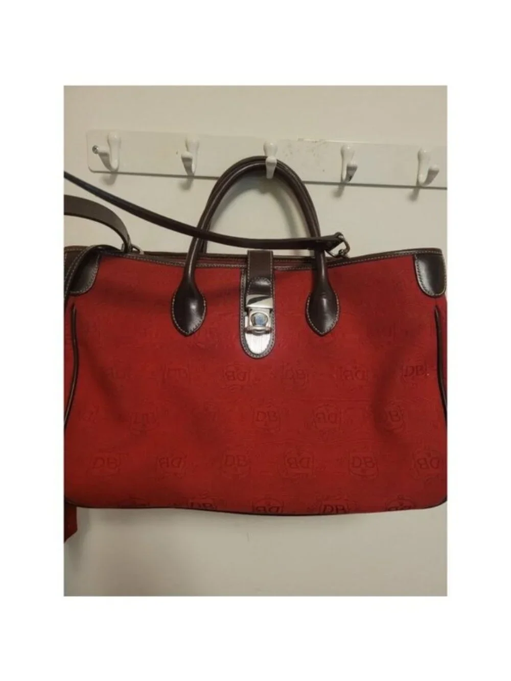 Dooney & Bourke Red Canvas Leather Satchel Tote Bag Matching Pouch Classic Prep